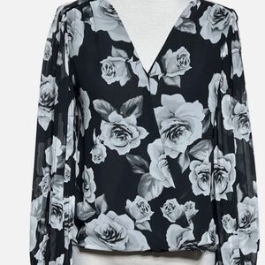 White House Black Market Black and White Floral Blouse